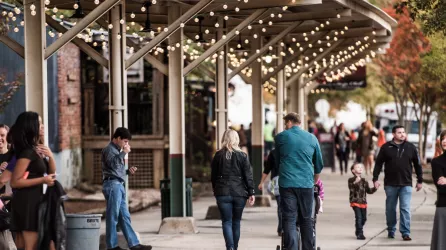 People strolling around Vista Lights.