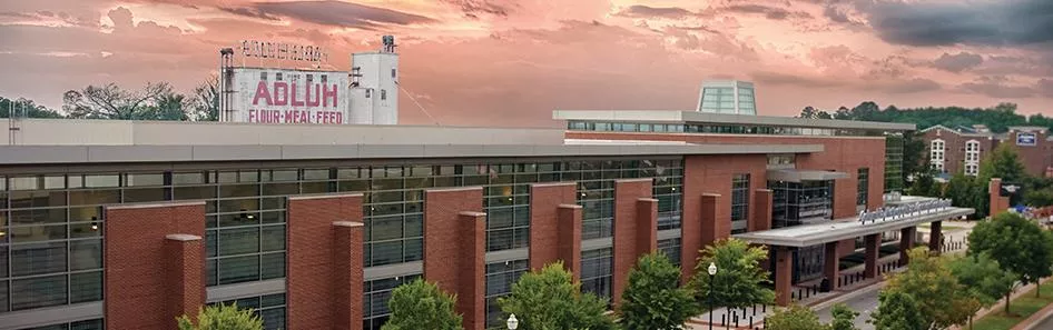 Sunset view of the Convention Center.